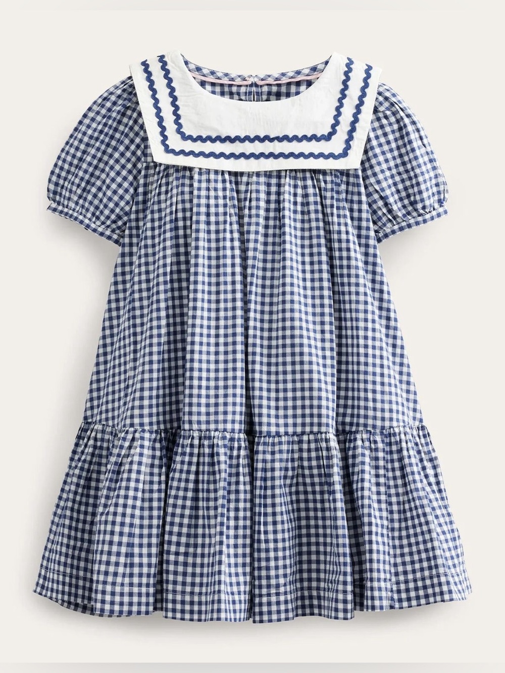 Mini Boden Navy Gingham Sailor Collar Dress size 6-7